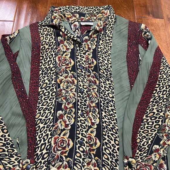 Notations Rayon Cotton Blend Leopard Print Vintage Blouse Women's Size 2XL - Picture 2 of 8
